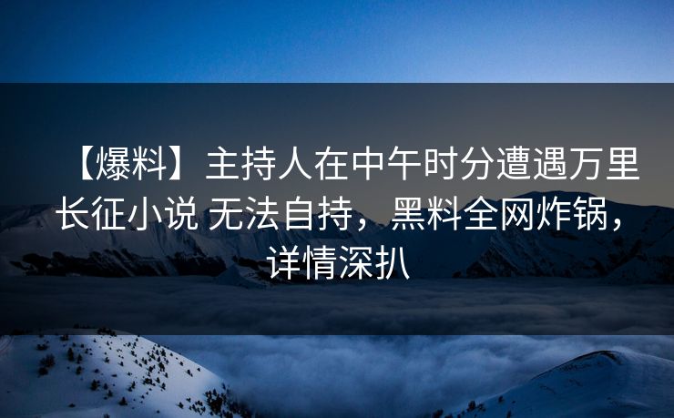 【爆料】主持人在中午时分遭遇万里长征小说 无法自持，黑料全网炸锅，详情深扒